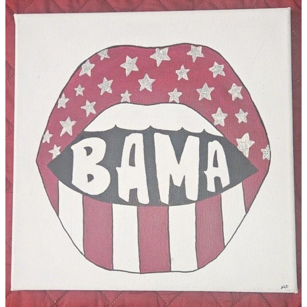 ALABAMA Bama Star Spangled Lips Chrimson Tide Canvas Art